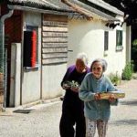 De longs baraquements gris, 26 au total, construits au bord du Lot sont alignés de plain-pied les uns derrière les autres; ils ont été découpés en 300 logements.