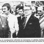 On aperçoit Arthur Paecht, légèrement en retrait, entre Jacques Dominati et Maurice Arreckx (cliché Var-Matin du 15 juin 1980)