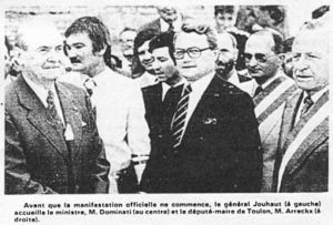 On aperçoit Arthur Paecht, légèrement en retrait, entre Jacques Dominati et Maurice Arreckx (cliché Var-Matin du 15 juin 1980)