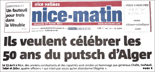 La Une de Nice-Matin le 27 février 2011.