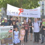 La section de Toulon de la LDH était présente ( de gauche à droite : Martine, Soraya, François, Mounir et Hakim)