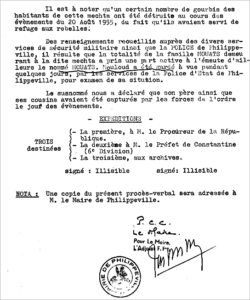 Un document faisant état de l'implication de la famille Mouats dans l'insurrection.