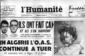 L'Humanité du 28 février1962. A droite, Delphine Renard défigurée.