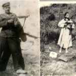 À gauche : Abdelmalek Kitouni au maquis, 1956 (photo envoyée à sa famille ; à droite Malika Kitouni posant avec l’arme de son père, région d’Aïn Kerma, printemps 1956 (fonds privé famille Kitouni)