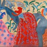Baya, "L'âne bleu", vers 1950. Gouache sur papier, 100 x150 cm. Collection Kamel Lazaar foundation