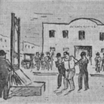 L'exécution publique d'Aaron Zaoui à Oran. Croquis de Charles Brouty, L'Echo d'Alger, 30 décembre 1938.